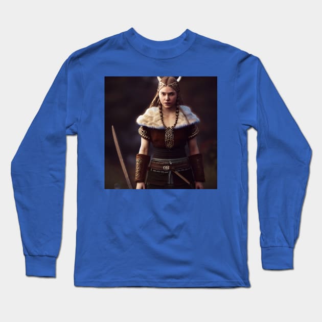 Viking Shield Maiden Long Sleeve T-Shirt by Grassroots Green